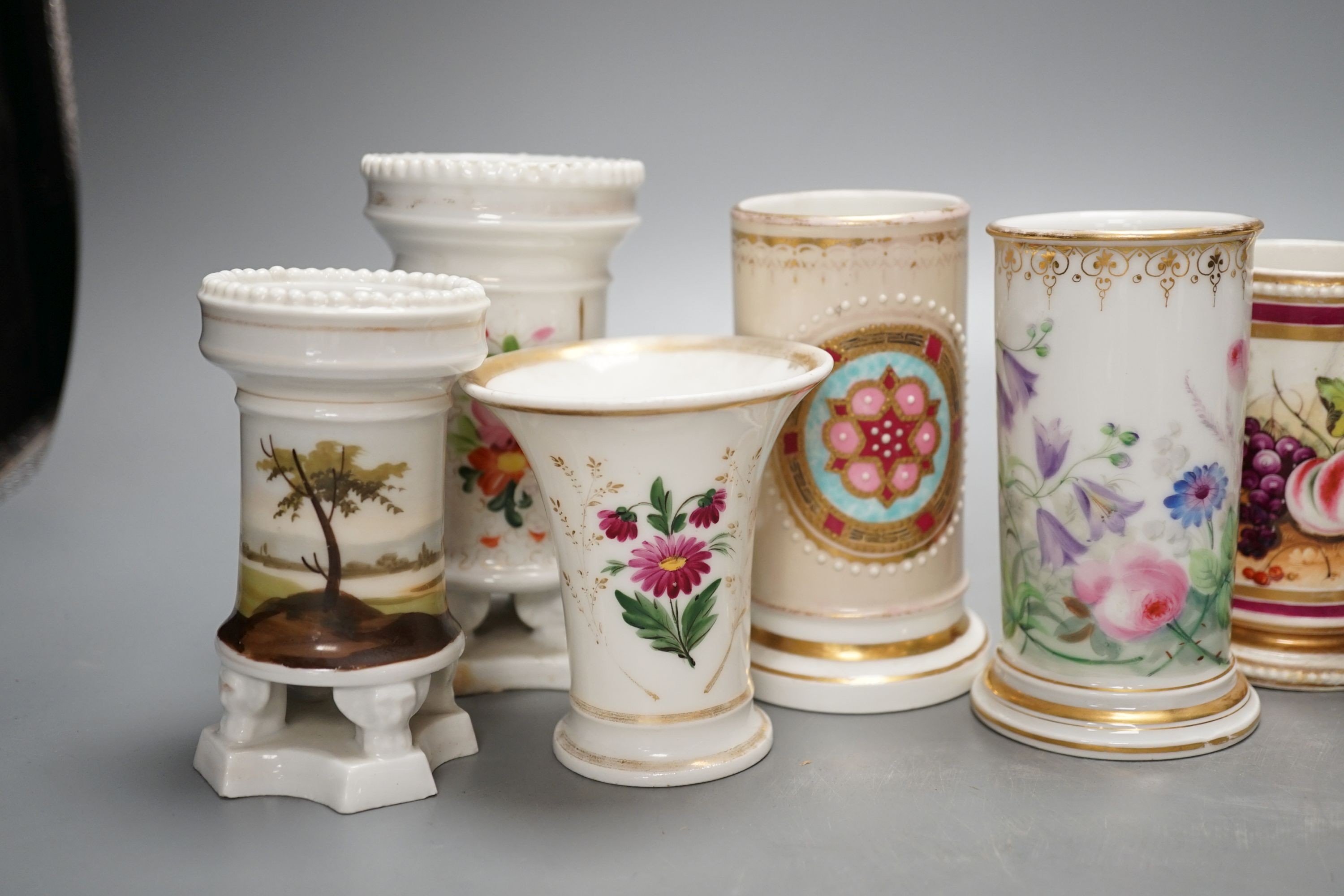 Ten various 19th century porcelain spill vases, tallest 14cm.